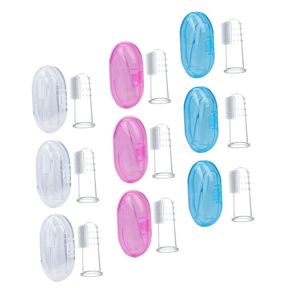 SOPOTUTU 9-Pack Silicone Finger Toothbrushes with Storage Boxes