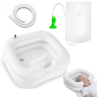 Inflatable Hair-Washing Basin for Bedridden Patients with Showerhead, Water Bag & 1 m Drain Hose