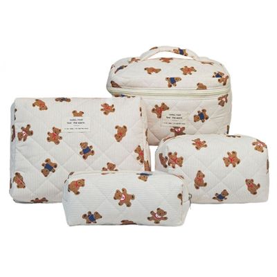 4-Piece Floral Quilted Cosmetic Bag Set for Women
