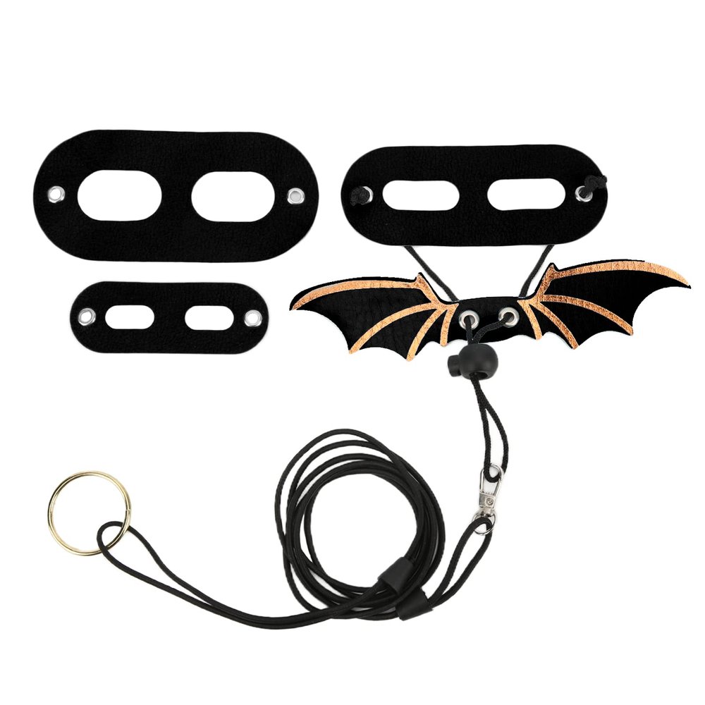 Kikumi Leather Reptile Lizard Harness, 3 Adjustable Leashes with Cool Wings, Black