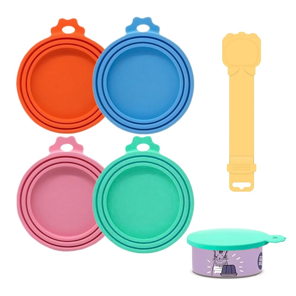 quyueug 4-Piece Silicone Can Lids + Cat Food Spoon