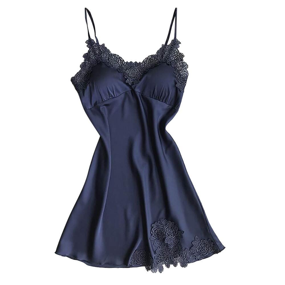 Sexy Women's Lingerie Babydoll Dress with Lace Robe, Navy, L