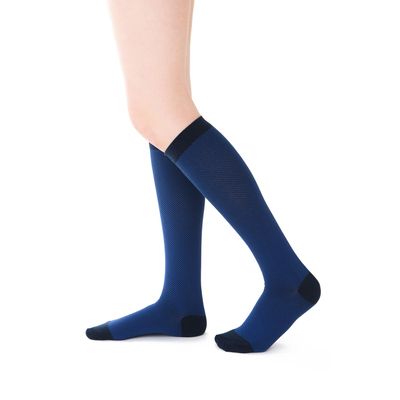 Dott. Piazza Support Knee-High Socks 180 DEN, 15–18 mmHg Cotton Blend, Blue, Size 5