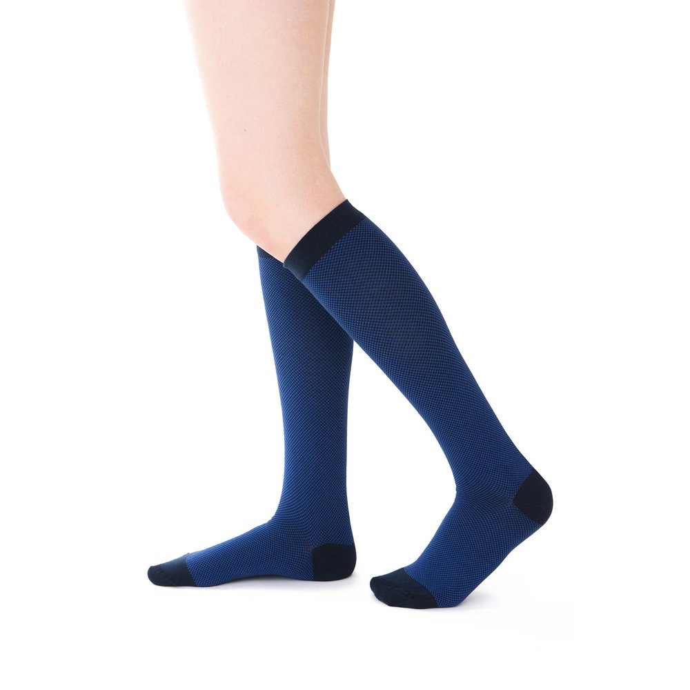 Dott. Piazza Support Knee-High Socks 180 DEN, 15–18 mmHg Cotton Blend, Blue, Size 5