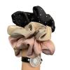 3 French-Style Hair Ties with Rhinestones and Ruffled Fabric view 1