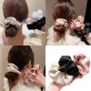 3 French-Style Hair Ties with Rhinestones and Ruffled Fabric view 2