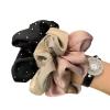 3 French-Style Hair Ties with Rhinestones and Ruffled Fabric view 4