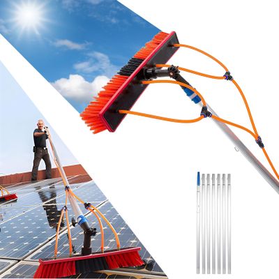 Water-Fed Telescopic Window Cleaning Brush and Extendable Squeegee with Backpack for Conservatory Roofs and Solar Panels