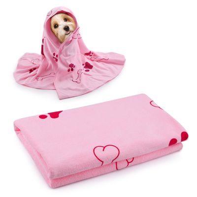 PLUSHCEWT Dog Towel, 100 x 60 cm, Pet Bath Towel, Pink