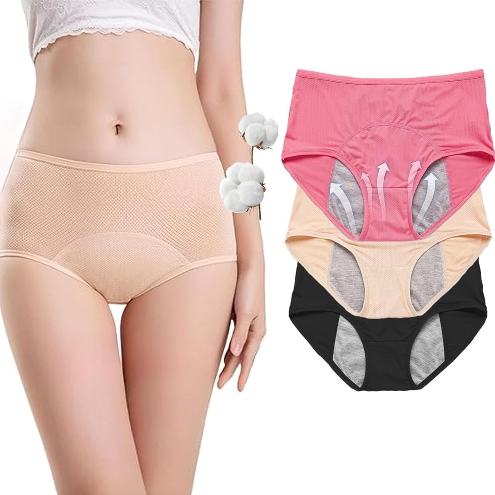 Drywear Women's Leak-Proof Incontinence Underwear, Washable Reusable Cotton Briefs, 3-Pack, Size M