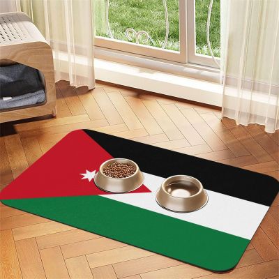 Water-Absorbent Faux Leather Pet Food Mat with Jordanian Flag, 40 x 60 cm, Non-Slip, Durable
