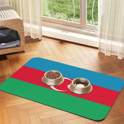 Water-Absorbent Faux Leather Feeding Mat with Azerbaijan Flag, 40 x 60 cm