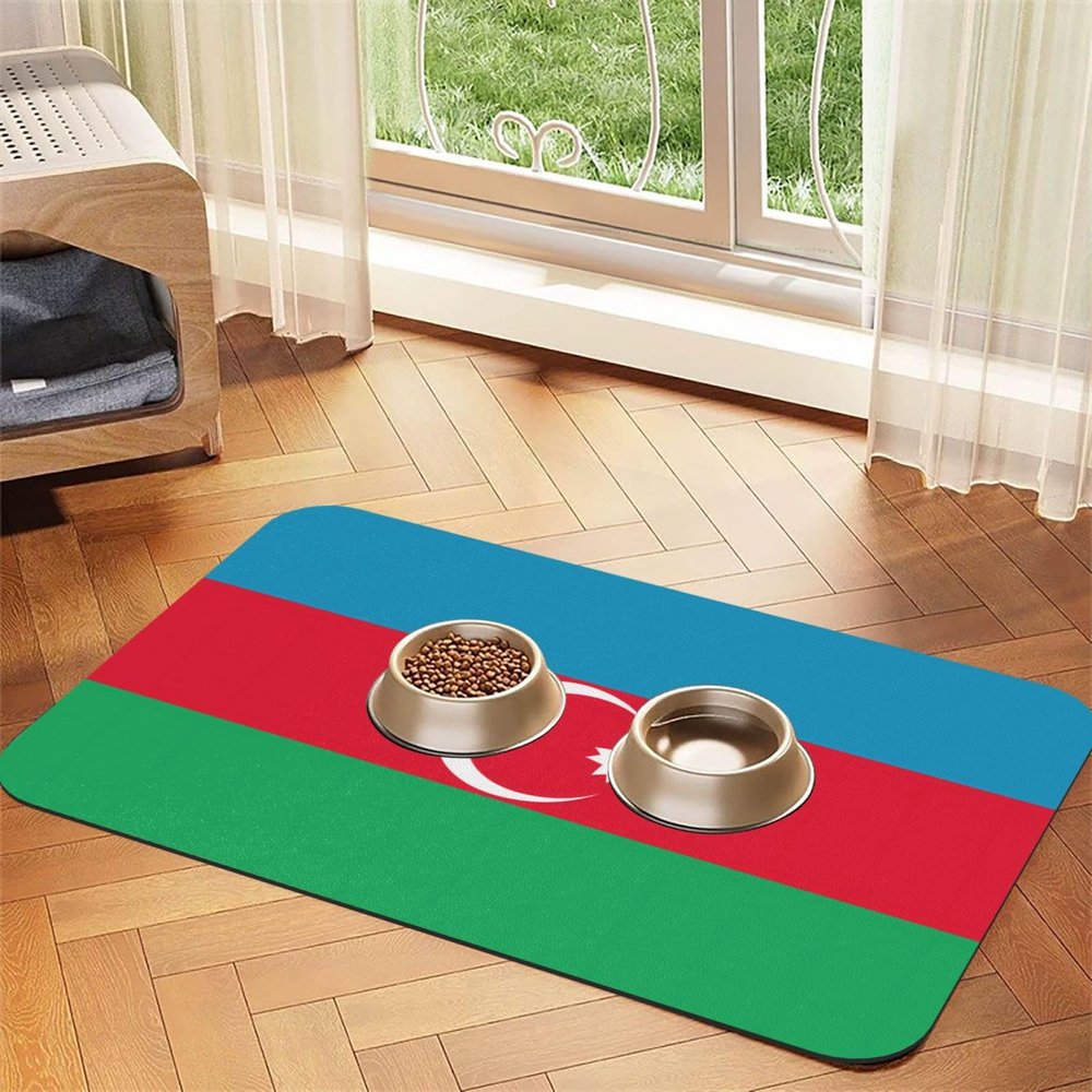 Water-Absorbent Faux Leather Feeding Mat with Azerbaijan Flag, 40 x 60 cm