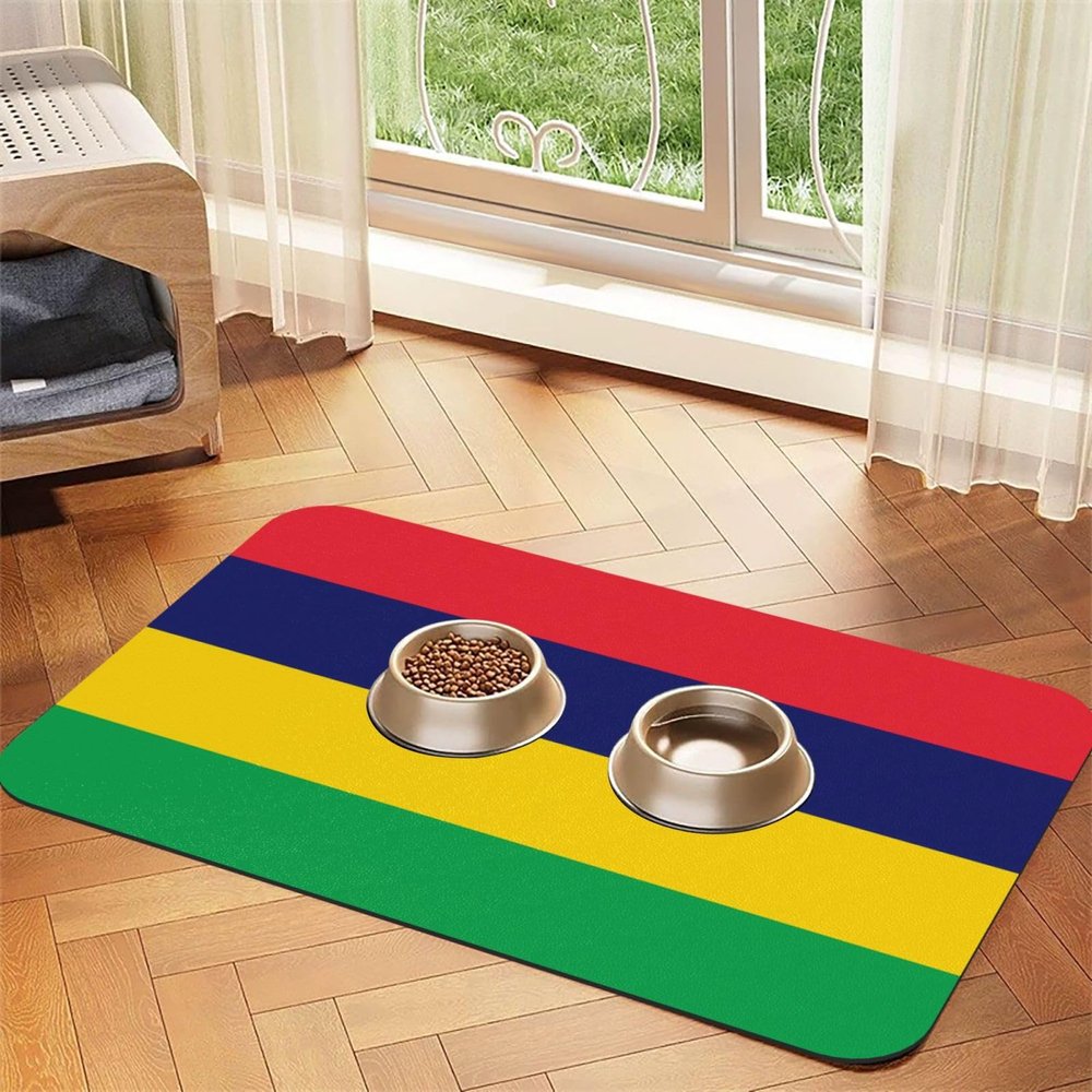 Water-Absorbing Faux Leather Feeding Mat with Mauritius Flag, 30 x 45 cm, Non-Slip and Durable