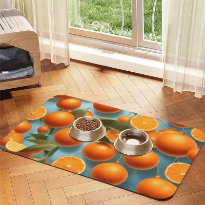 Many Delicious Oranges Pet Feeding Mat, Water-Absorbent PU Leather-Like, 30 x 45 cm, Non-Slip, for Cat and Dog Bowls