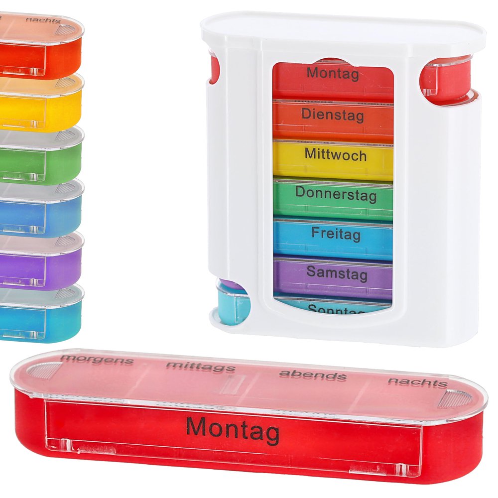 Deluxe 7-Day Pill Organizer, Rainbow/White, 11.5 x 13 x 4.3 cm