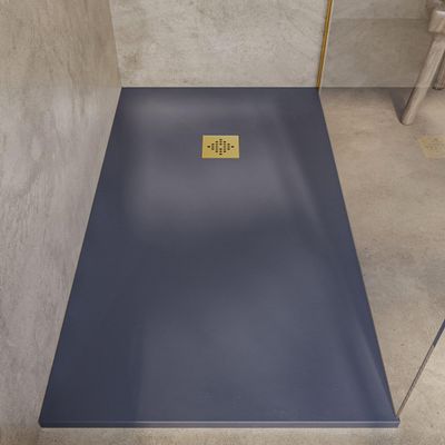SoulHome Resin Shower Tray 200 x 100 cm Slate Gray with Gold Drain Grate