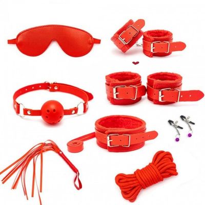 ZeeKoug Red 8-Piece Leather Leg and Wrist Multifunctional Cuffs, Adjustable Soft Elastic Band for Yoga Practice, Original Gift