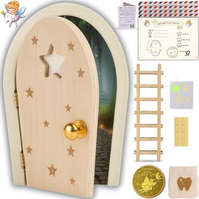 HOMYKIDS Magical Wooden Tooth Fairy Door with Glow-in-the-Dark Details