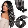 LaaVoo Bonding Extensions Remy Human Hair, Black Balayage/Ombre Silver, 35 cm, 40 g, 50 Pieces, #1B/S/1B view 1