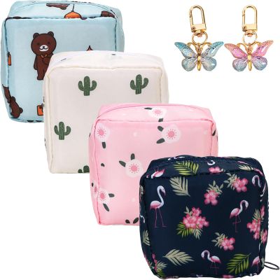 ZenyTra Period Hygiene Set, 6-Piece: 4 12 cm Storage Pouches & 2 Keychains, Discreet Waterproof Pouches for Sanitary Pads and Panty Liners