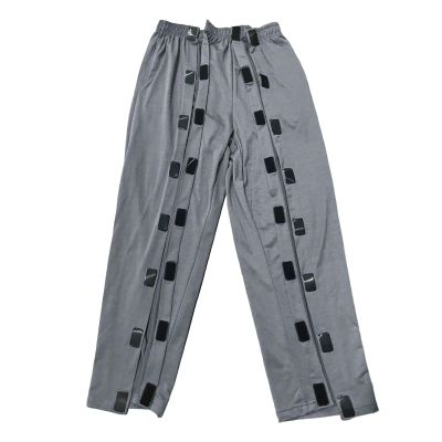 Men's Patient Care Pants, Fully Open Pants for Home Care, Older Adults, Fractures and Rehabilitation, Dark Gray, XXL