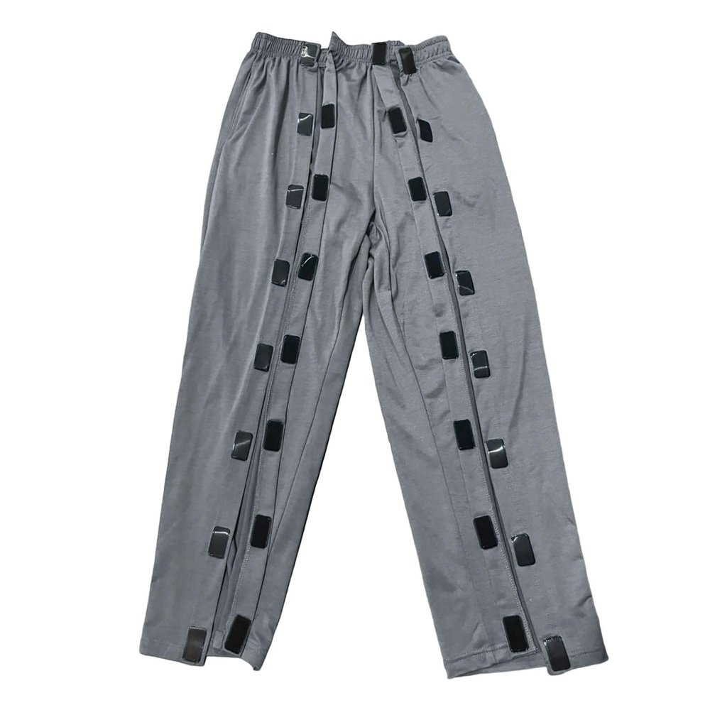 Men's Patient Care Pants, Fully Open Pants for Home Care, Older Adults, Fractures and Rehabilitation, Dark Gray, XXL