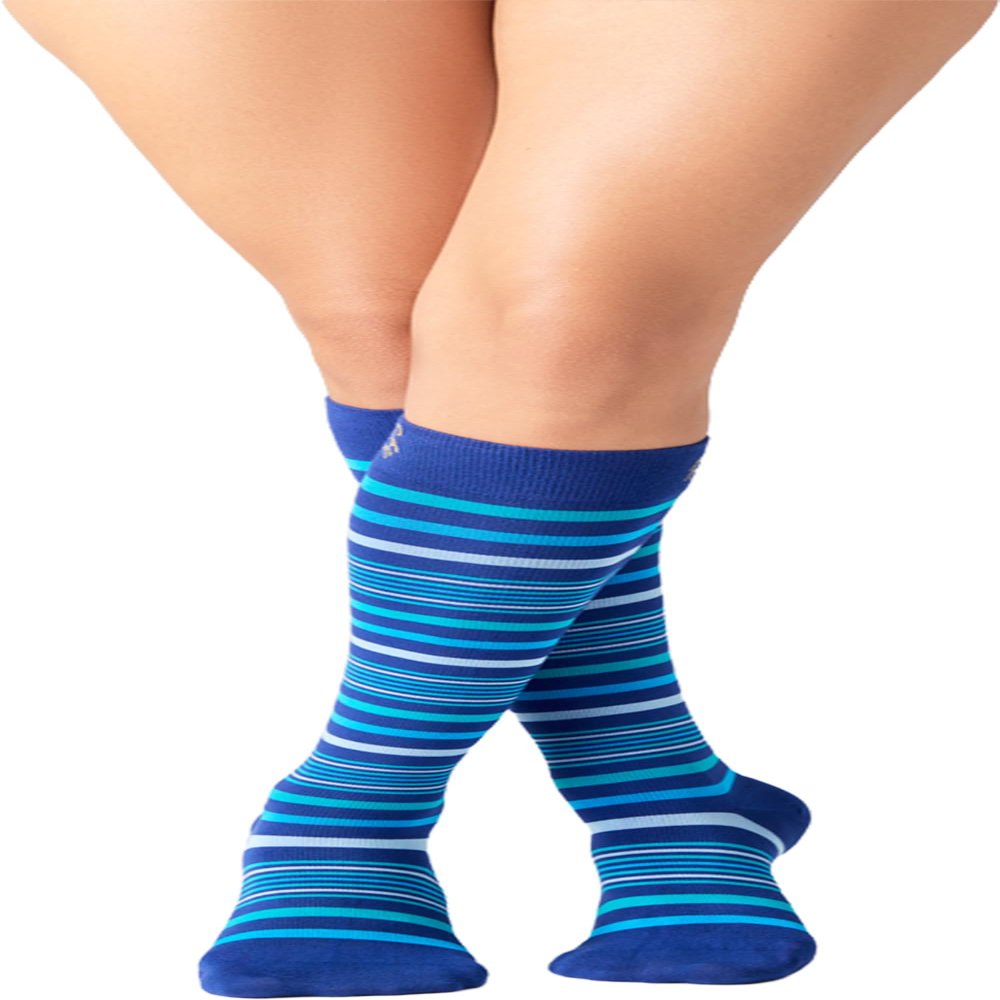 SOLIDEA STRIPE GAME NEBULA Knee-High Compression Socks, China Blue, 15/21 mmHg, Size S