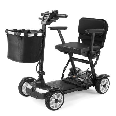FANGZHL 4-Wheel Folding Electric Mobility Scooter, Aluminum Alloy, 100 kg Capacity, Charger and Basket Included