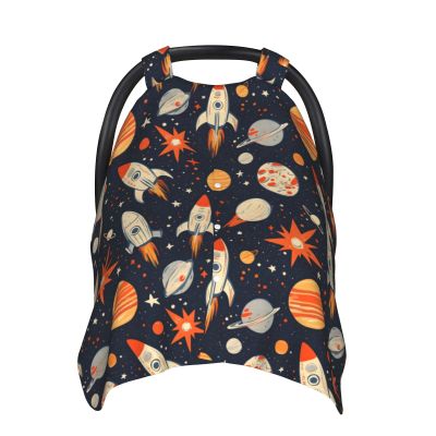Baby Car Seat Cover with Star Rocket Design, Breathable, Nursing Cover and Multiuse Canopy