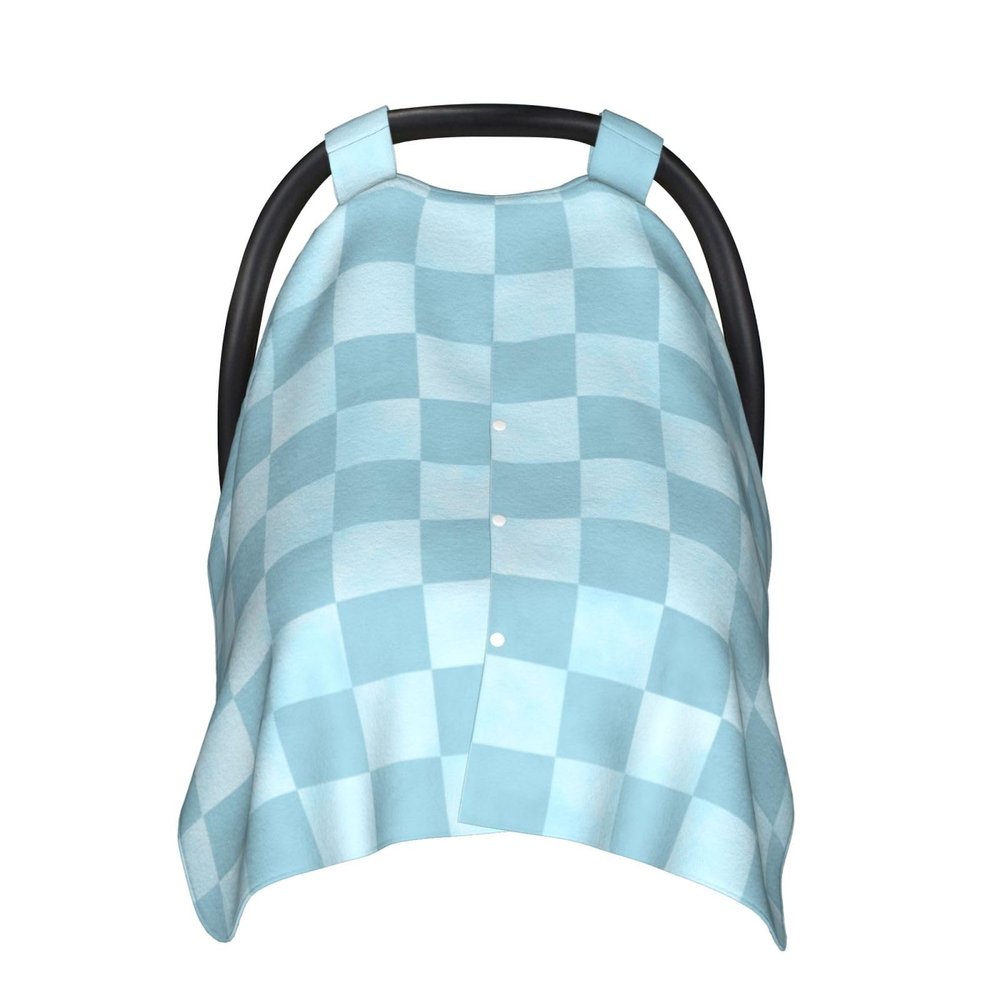 Breathable Baby Car Seat Canopy, Nursing Cover and Multi-Use Cover, Sky Blue Plaid