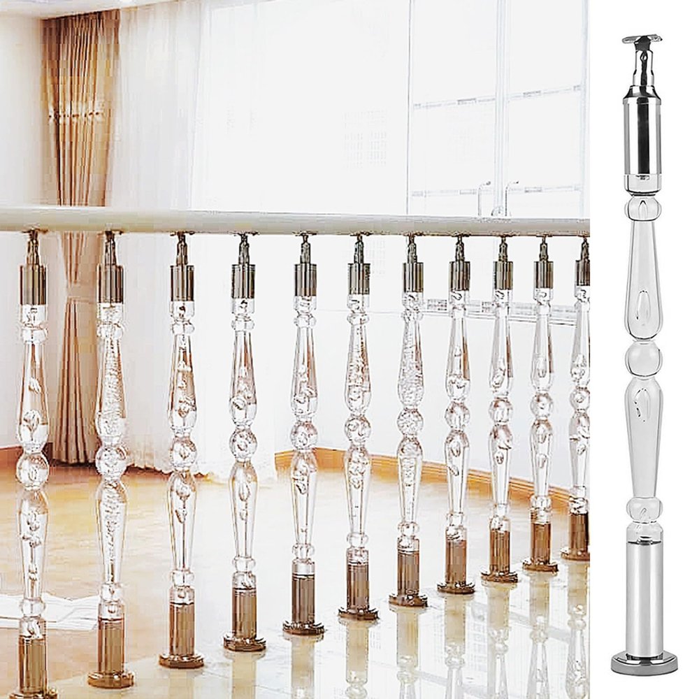 Adjustable Acrylic Stair Railing Spindles, Transparent Crystal Balusters with Mounting Screws, 90 cm, for Indoor Safety