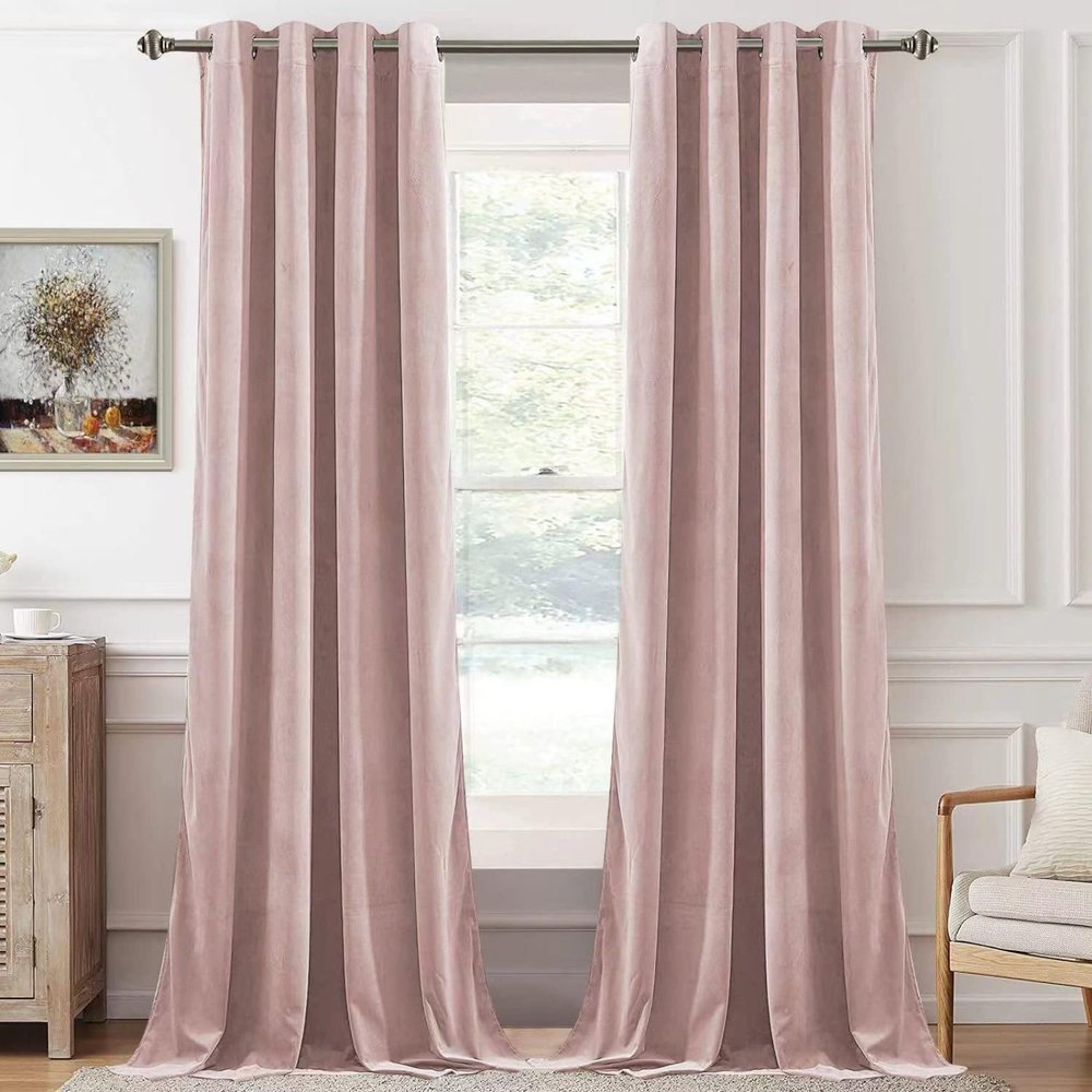 HANGEENGS 1-Piece Velvet Blackout Curtain with Grommets, Pink, 265 x 145 cm (W x H)