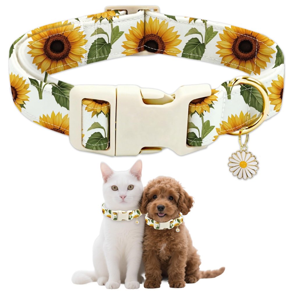 GLOBLELAND Dog Collar with Sunflower Pattern