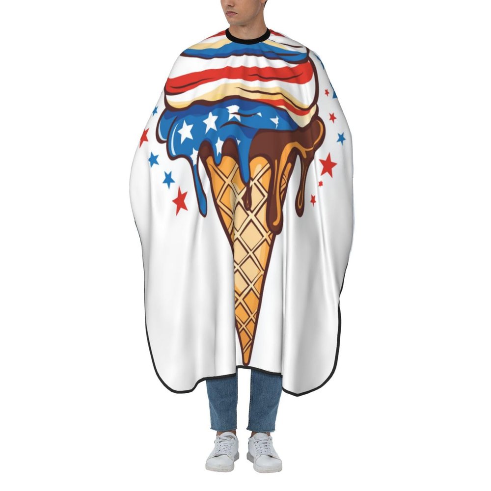 Woshuwo Haircutting Cape with American Flag and Ice Cream Cone Design for Adults