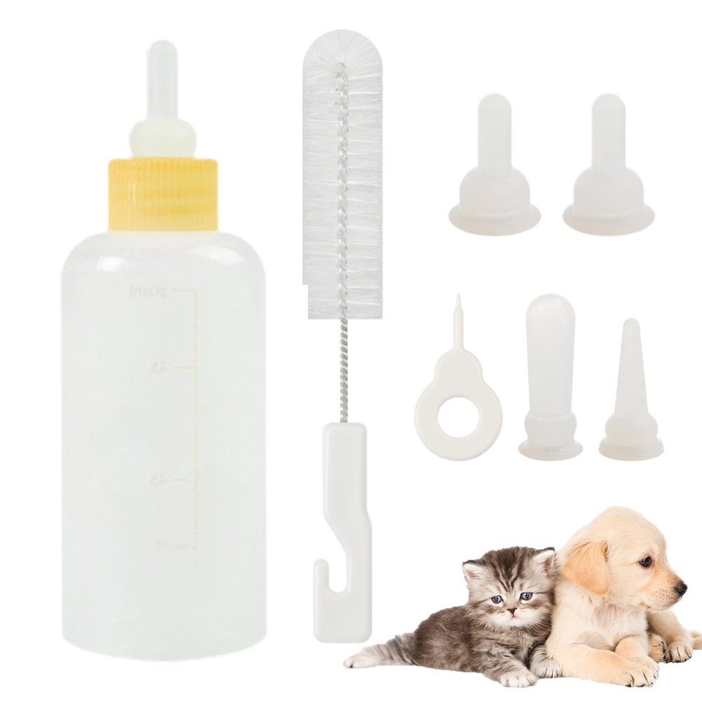 Kitten Feeding Bottle Set - 60 ml PP Baby Bottle with Brush and Multiple Nipples