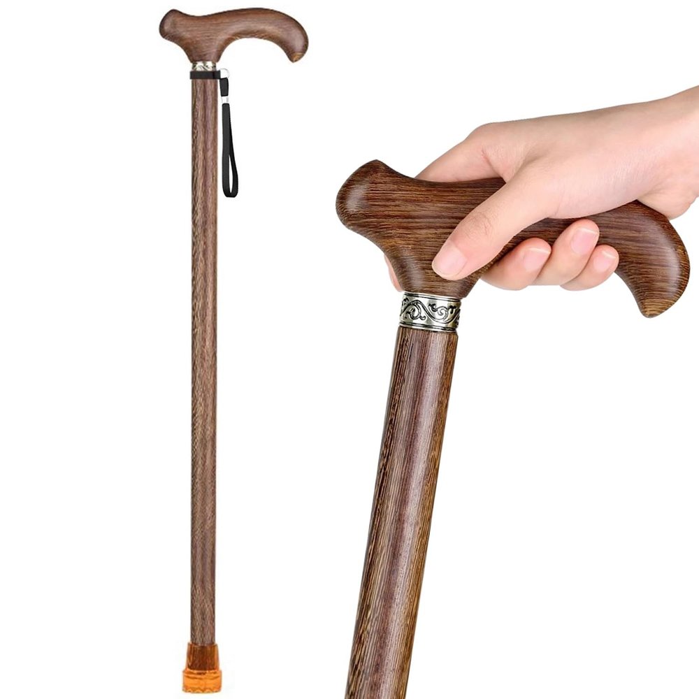 Wzmazingly Walking Cane for Men and Women, Lightweight Portable Solid Wood Cane, Non-Slip Mobility Aid, 90 cm/35 in