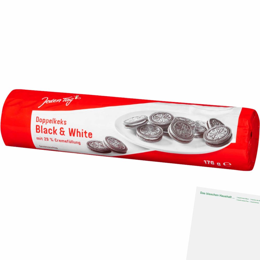 usy Bundle: Jeden Tag Black & White Sandwich Cookies with Vanilla Crème Filling (176 g Pack) + usy Notepad