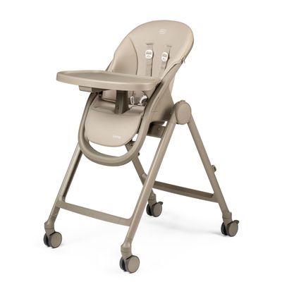 PEG Living High Chair from Birth, Reclining, Height-Adjustable, Double Tray, 360° Wheels, Compact Fold, 0–3 Years, Space Sand