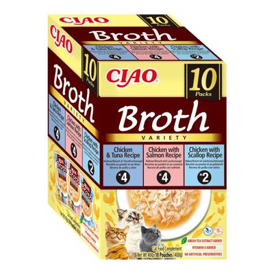 INABA Ciao Broth Cat Treats with Premium Ingredients, High in Moisture and Protein, Low in Calories, Grain- and Sugar-Free, 40 g (10 Pieces)