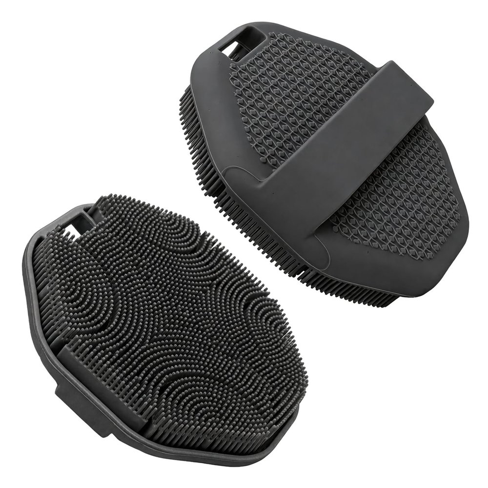 Silicone Body Scrubber with Hook, Soft Massage Brush for Shower and Bath (Black)