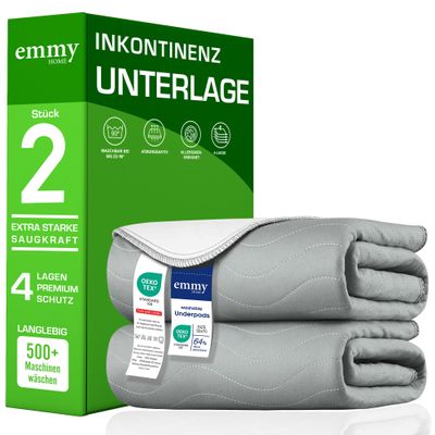 Emmy Home Incontinence Underpads 90 x 160 cm, Washable Mattress Protector, Waterproof Bed Pad, 2-Pack