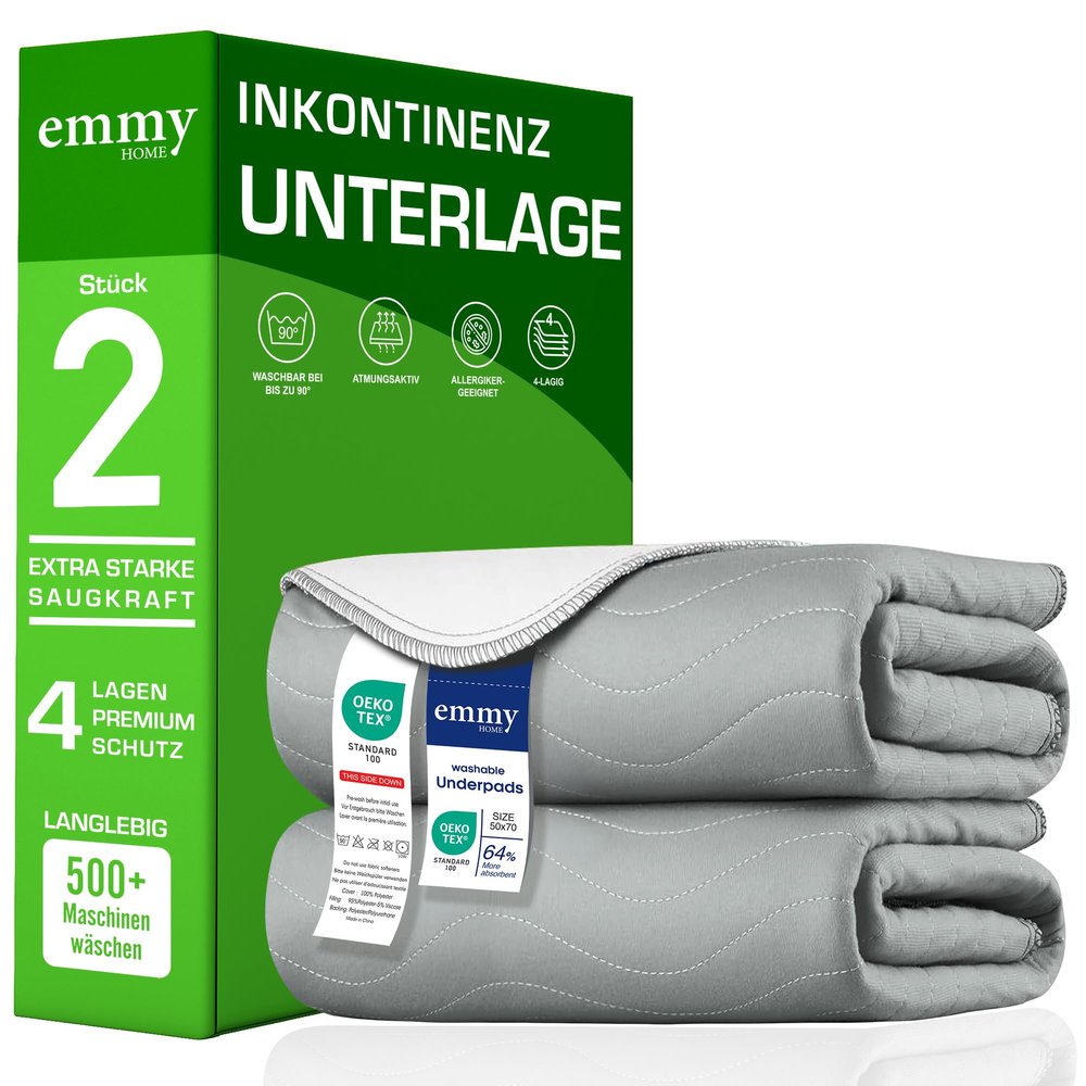 Emmy Home Incontinence Underpads 90 x 160 cm, Washable Mattress Protector, Waterproof Bed Pad, 2-Pack