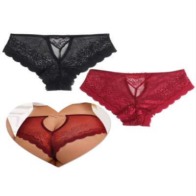 comeondear Brazilian Lace Thong for Women, Black + Red, L