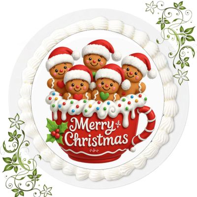 Christmas Advent Cake Topper, 20 cm Fondant, 5 Gingerbread Men, Q 227