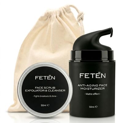 FETEN Anti-Imperfection Set for Men, Facial Scrub + Moisturizer, Matte Anti-Wrinkle Effect