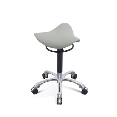 FXLUHAY Saddle Stool with Backrest and Foot Ring, Rolling Salon Stool, Gray with Adjustment Ring