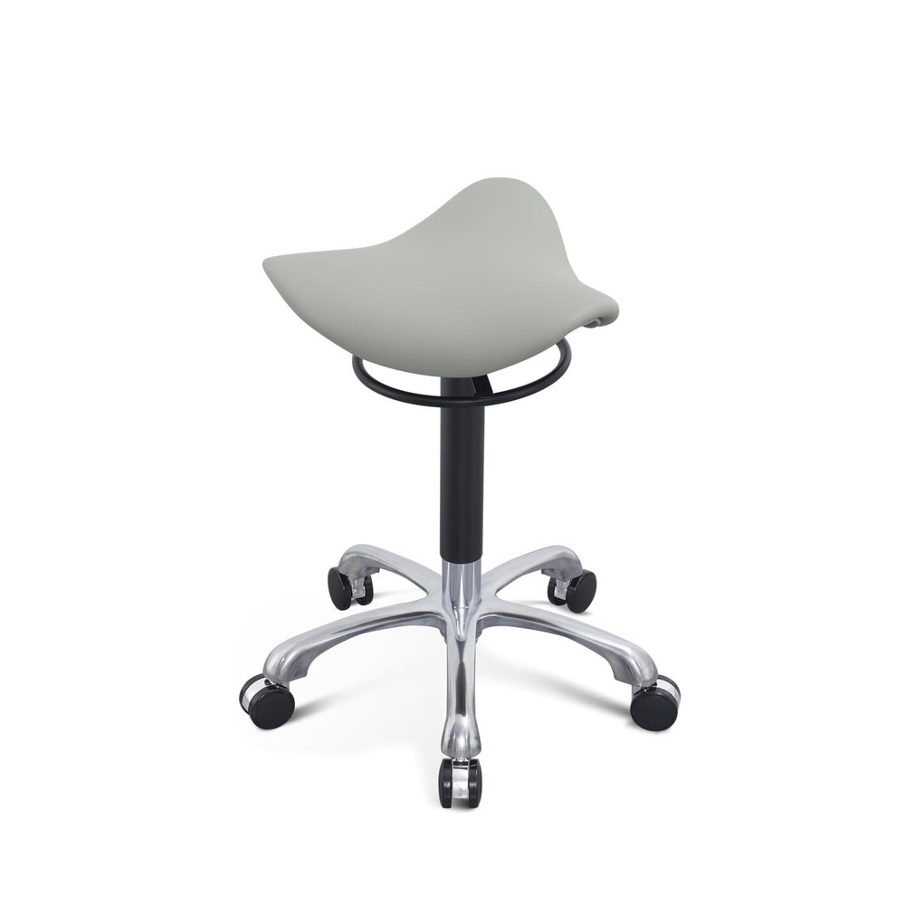 FXLUHAY Saddle Stool with Backrest and Foot Ring, Rolling Salon Stool, Gray with Adjustment Ring