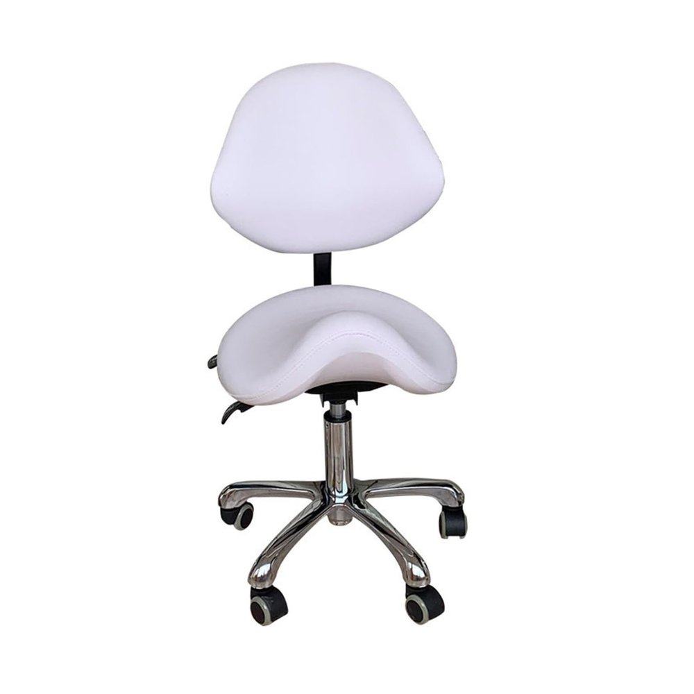 FXLUHAY Adjustable Saddle Stool with Backrest for Beauty Salons, Massage, Dental Clinics, and Home Offices, White, 140#