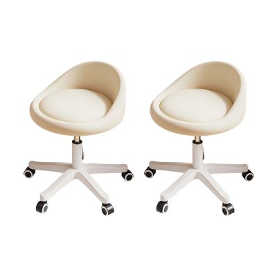 FXLUHAY Rolling Stool with Swivel Seat, Height-Adjustable, Ultra-Quiet Wheels, Padded PU Leather Seat, for Salons, Offices, Massage and Medical Use (Beige, Set of 2)
